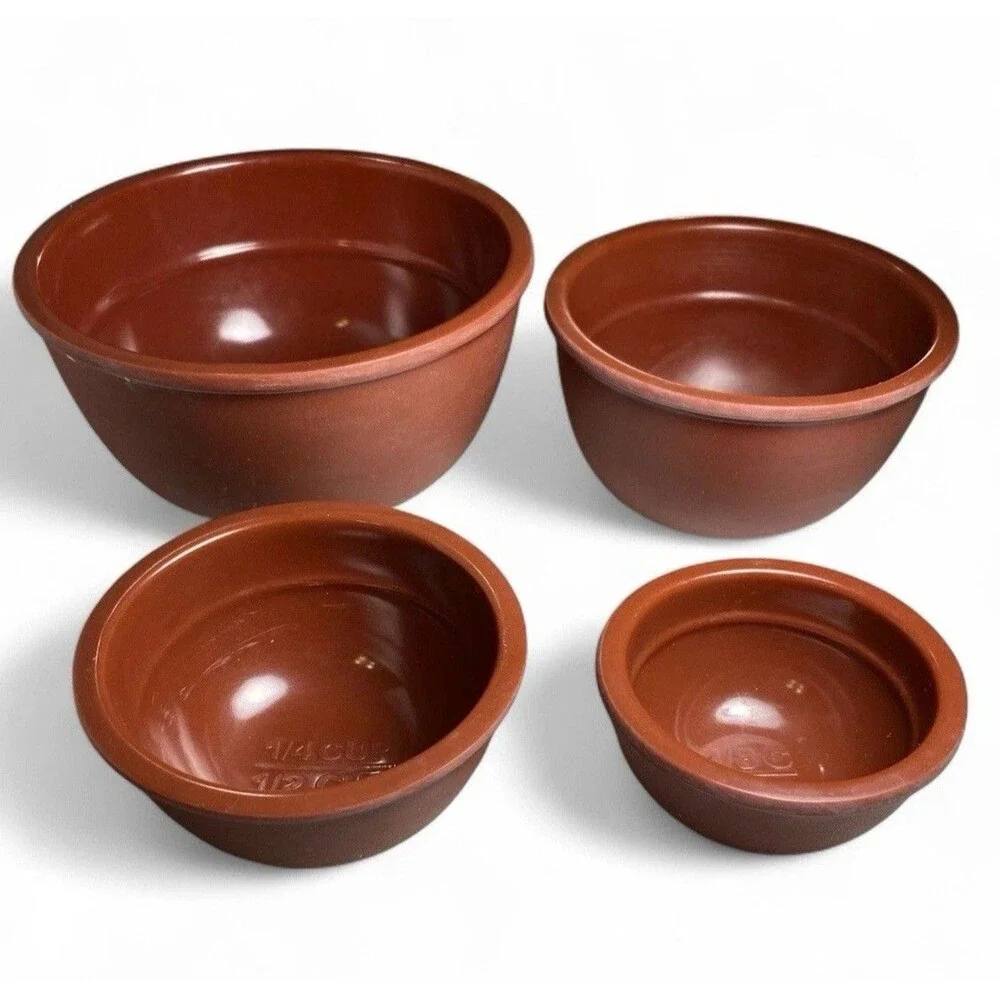 Vintage Melmac Nesting Measuring Bowls Set 5 Brown 1/8–2 Cup USA